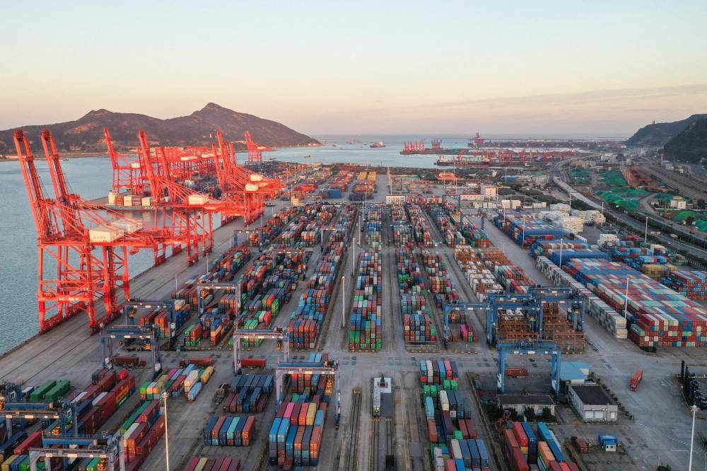 Containers stacked at Lianyungang port, in China's eastern Jiangsu province. China’s goods exports over the past decade have doubled to nations mostly across Southeast Asia, Latin America and the Middle East, compared with growth of 28% to the US and 58% to Western Europe, S&P Global has said in a report.