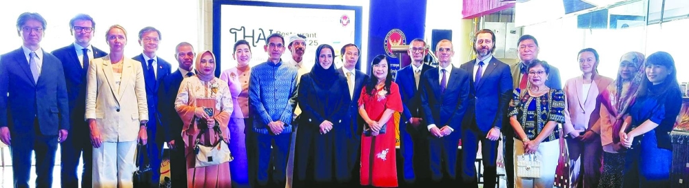 Thai ambassador Sira Swangsilpa (8th from left), along with other ambassadors in Doha, at the 'Thai Restaurant Week 2025: A Thai Culinary Journey in Qatar' Thursday. PICTURES: Joey Aguilar