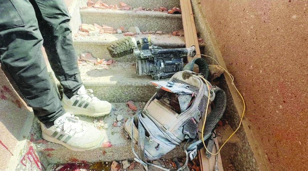 Equipment used by Palestinian cameraman Hussam al-Masri, who was a contractor for Reuters, lies at the site where he was killed in Israeli strikes on Nasser hospital, in Khan Younis in the southern Gaza Strip. Reuters