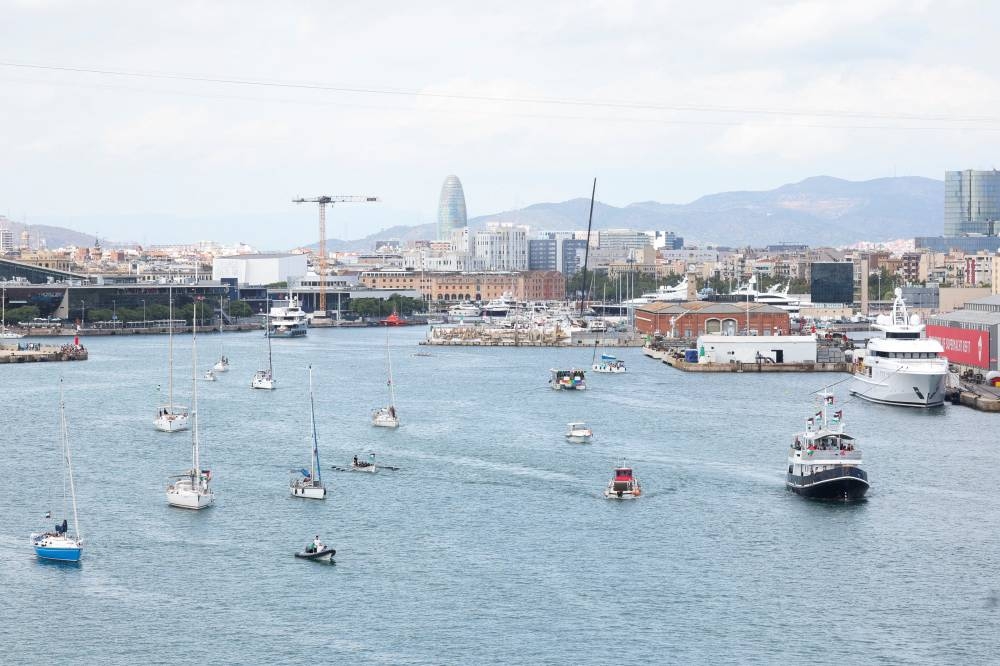 Global Sumud Flotilla, a humanitarian expedition to Gaza, led by activists including Greta Thunberg, departs from the port of Barcelona, Spain, on Sunday. REUTERS