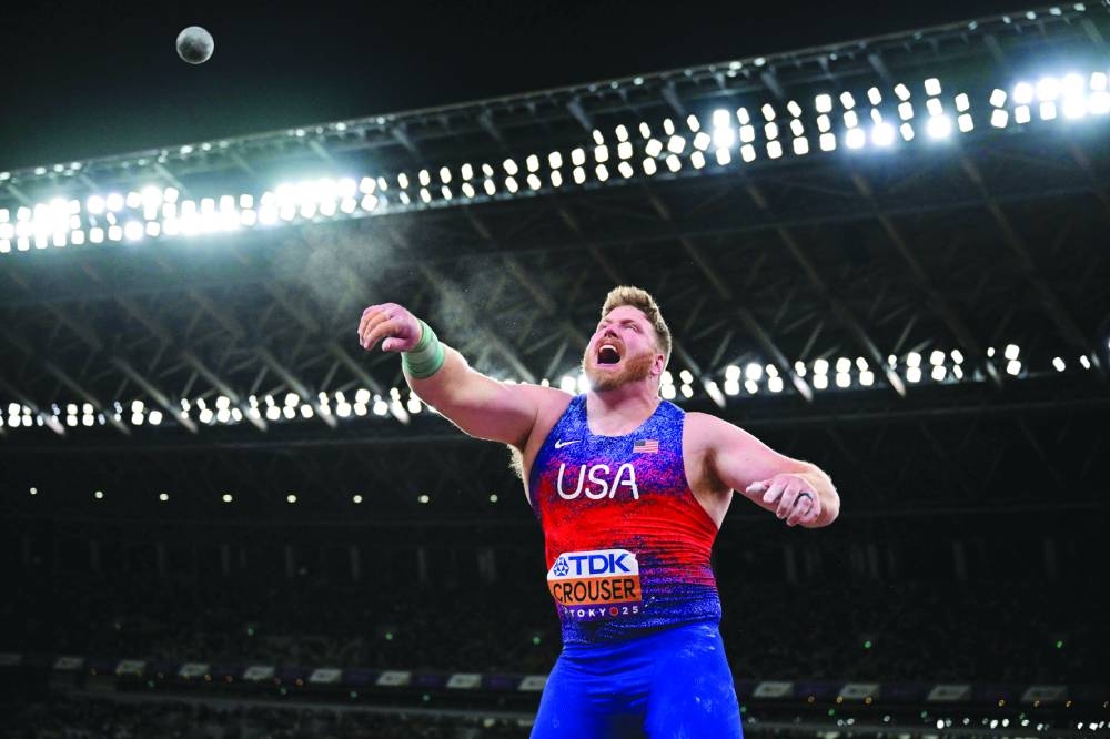 Ryan Crouser became the second man – after Werner Guenthoer over 30 years ago – to be crowned world shot putt champion on three successive occasions. AFP