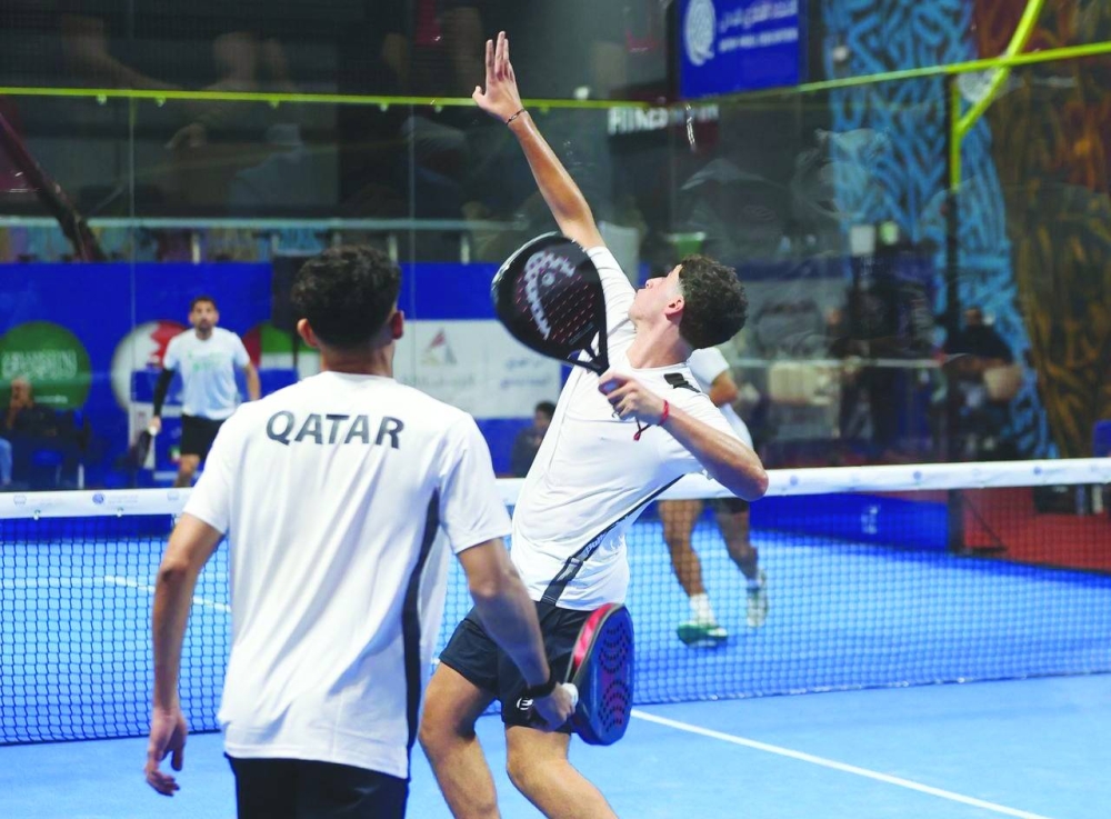 Qatari players in action against Saudi Arabia on the second day of the Arabian Gulf Padel Championship.