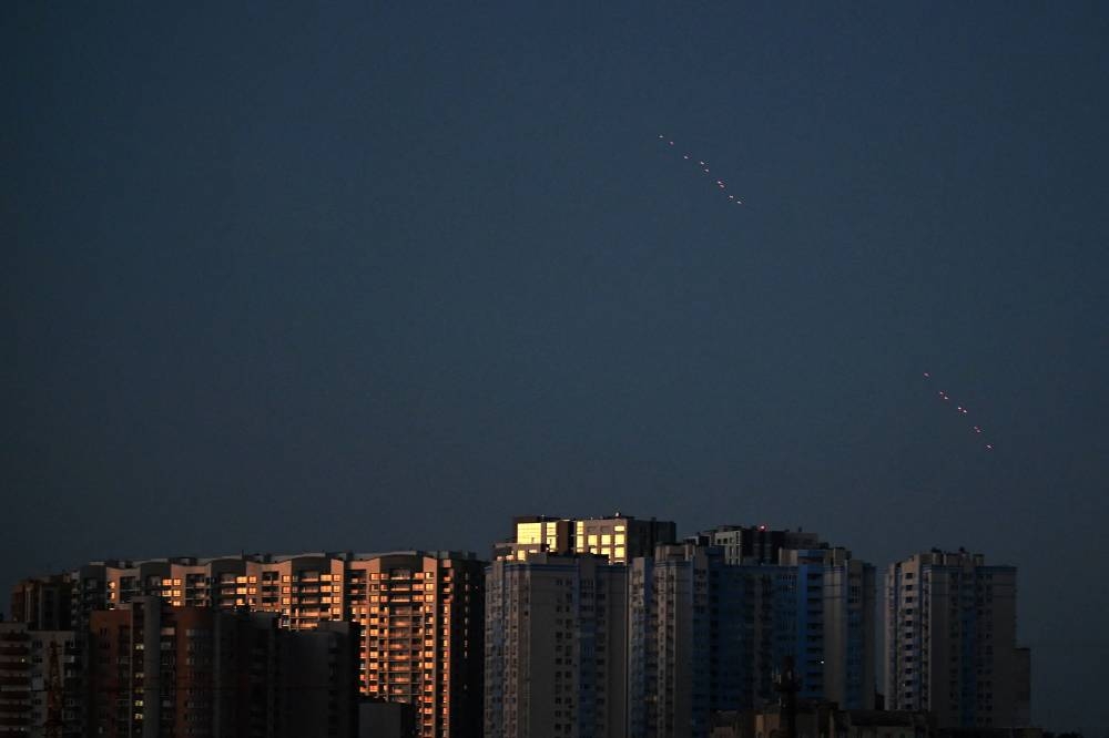 The Ukrainian air defence fires at Russian drones above Kyiv during overnaight mass drone and missile strikes on Ukraine on September 20, 2025, amid the Russian invasion of Ukraine. Russia fired 40 missiles and around 580 drones at Ukraine in a "massive attack" that killed three and wounded dozens. (AFP)