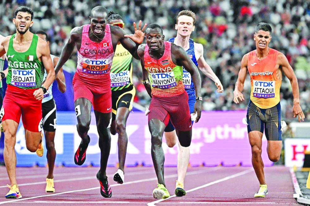 (From L) Algeria's Djamel Sedjati, Canada's Marco Arop, Kenya's Emmanuel Wanyonyi and Spain's Mohamed Attaoui compete in the men's 800m final during the World Athletics Championships in Tokyo on Saturday. AFP