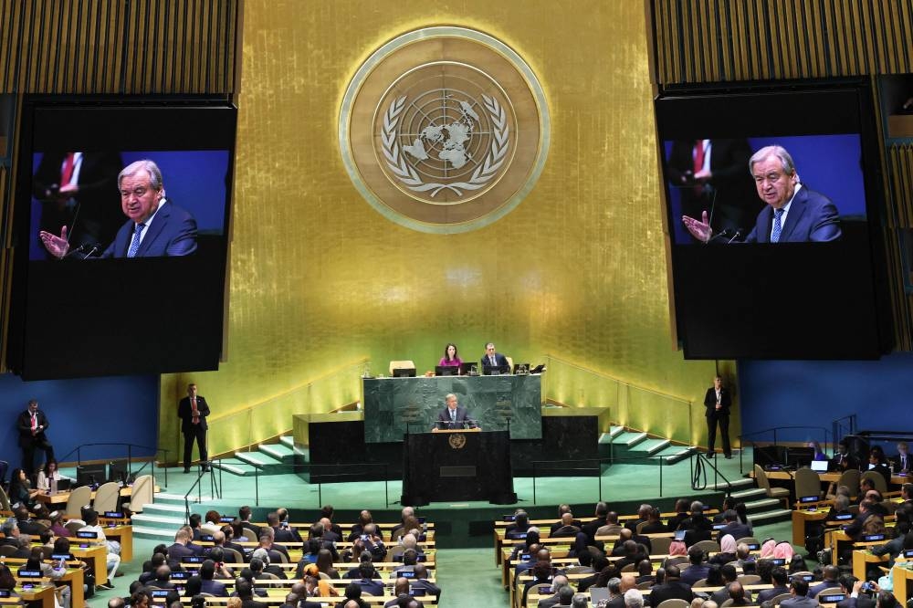 United Nations (UN) Secretary-General António Guterres speaks during the United Nations General Assembly (UNGA) at the United Nations headquarter in New York City. AFP