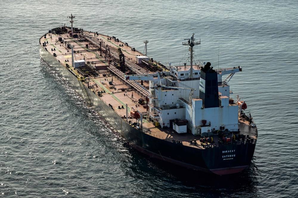 The tanker Boracay from Russia's so-called "shadow fleet" suspected of being involved in drone flights over Denmark which sailed off the Danish coast between September 22 and 25. AFP