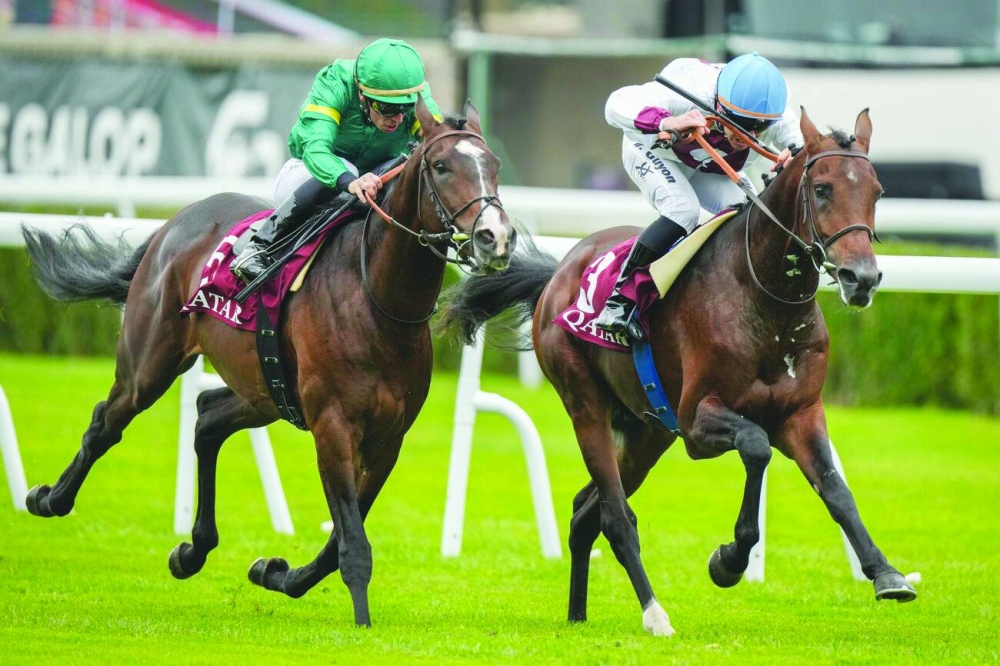 Jockey Maxime Guyon rides Al Wasmiyah Racing’s Laffan to victory in the Group 1 (PA) Qatar Arabian Trophy des Poulains over 2,000m. 