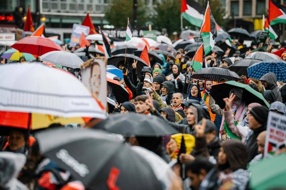 People take part in a pro-Palestinian demonstration initiated by the Free Palestine initiative in Copenhagen on Saturday. AFP