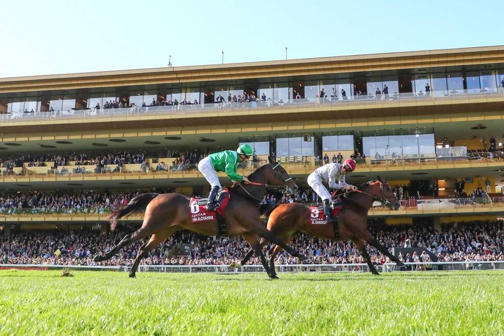 Christophe Soumillon rides Al Shaqab Racing, Al Ghadeer to Group 1 PA Qatar Arabian World Cup victory on the final day of Qatar Prix de l’Arc de Triomphe at ParisLongchamp.