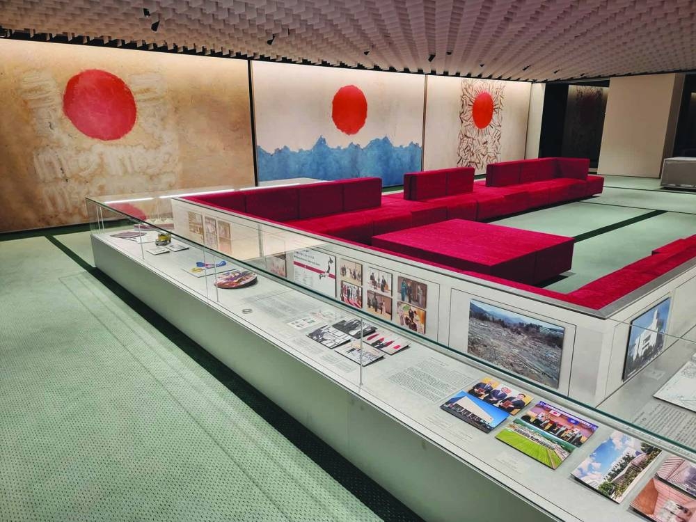 Artworks by Qatari and Japanese artists on display at Qatar Pavilion's VIP section.  PICTURE: Joey Aguilar