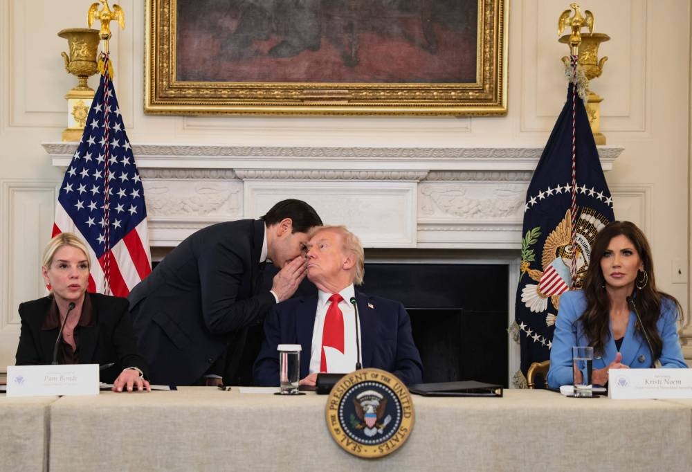 US Secretary of State Marco Rubio updates US President Donald Trump on the Gaza proposal during a roundtable on antifa, an anti-fascist movement, at the White House in Washington, DC, on Wednesday. REUTERS