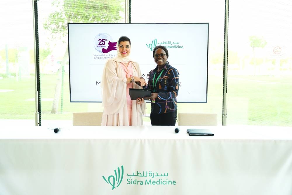 Dr Iyabo Tinubu-Karch, CEO of Sidra Medicine, and Aisha Hussein Alfardan, vice-chair of QBWA, signed the MoU in the presence of QBWA members and Sidra Medicine’s leadership.