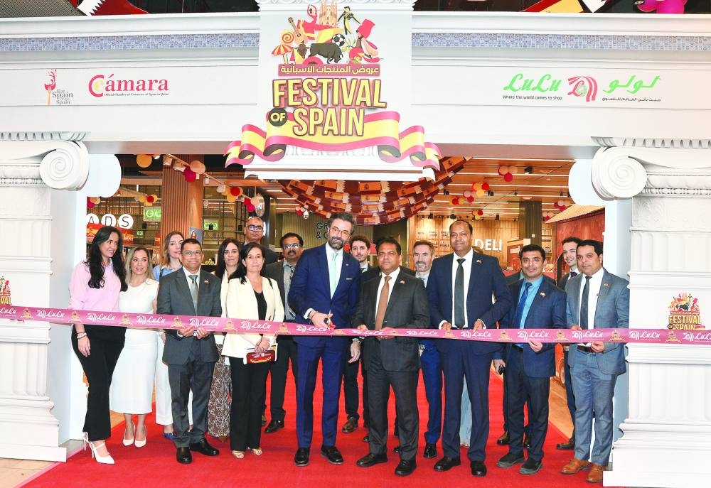 Spanish ambassador Dr Álvaro Renedo Zalba leading the ribbon-cutting ceremony, in the presence of Dr Mohamed Althaf and dignitaries from the Chamber of Commerce of Spain in Qatar and other guests. PICTURES: Shaji Kayamkulam