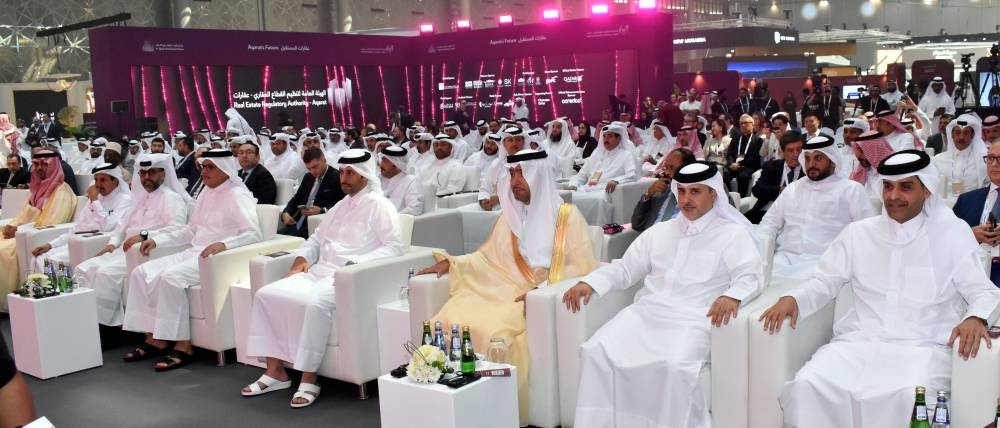 Qatar's Minister of Transport HE Sheikh Mohammed bin Abdullah bin Mohammed al-Thani, Minister of Environment and Climate Change HE Dr Abdullah bin Abdulaziz bin Turki al-Subaie, Minister of Municipality HE Abdullah bin Hamad bin Abdullah al-Attiyah, Minister of Communications and IT HE Mohamed bin Ali bin Mohamed al-Mannai, Saudi Arabia's Minister of Municipal and Rural Affairs and Housing Majid bin Abdullah Al-Hogail, Qatar Chamber chairman Sheikh Khalifa bin Jassim al-Thani and other dignitaries at the opening of the third Qatar Real Estate Forum Sunday in Doha.  PICTURE: Thajudheen