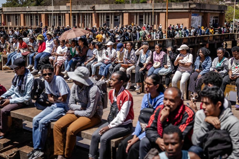 Students at the University of Ankatso gather to discuss their role in the future government and the way forward following Madagascar’s military takeover, a day after the Army’s CAPSAT unit announced it would assume power in Antananarivo on Wednesday. AFP