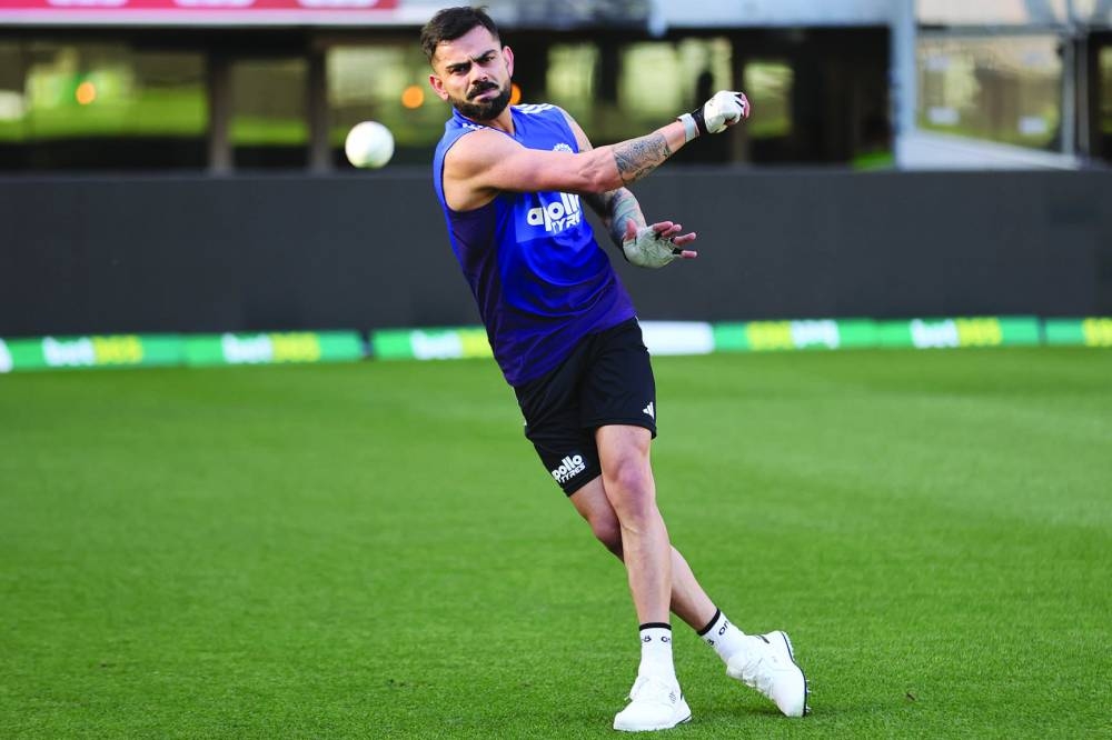 India’s Virat Kohli during a fielding drill at the Optus Stadium in Perth. (@BCCI)