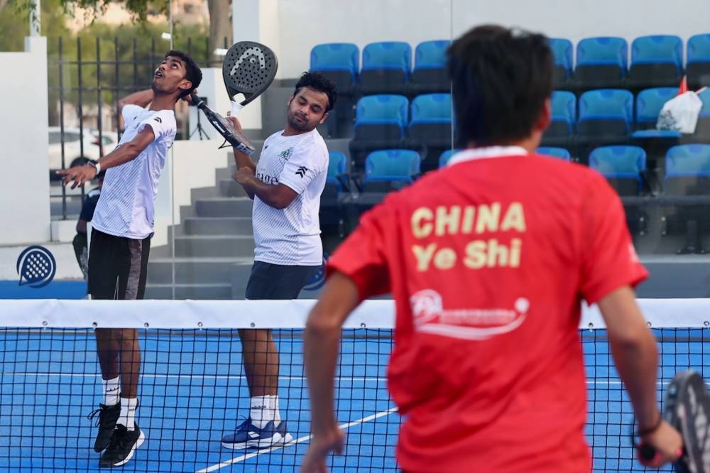 Pakistan players in action in their 2-1 win over China on day two of the FIP Asia Padel Cup in Doha on Saturday.