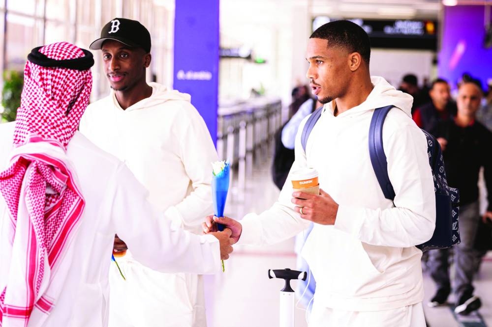 Al Sadd's Mashaal Barsham and Pedro Miguel in Riyadh on Monday.