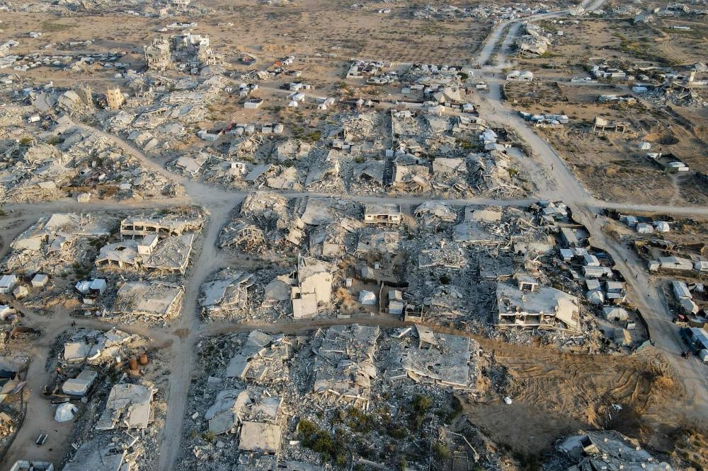 This aerial picture shows destroyed buildings in Gaza City's Al-Remal neighbourhood on Thursday. AFP