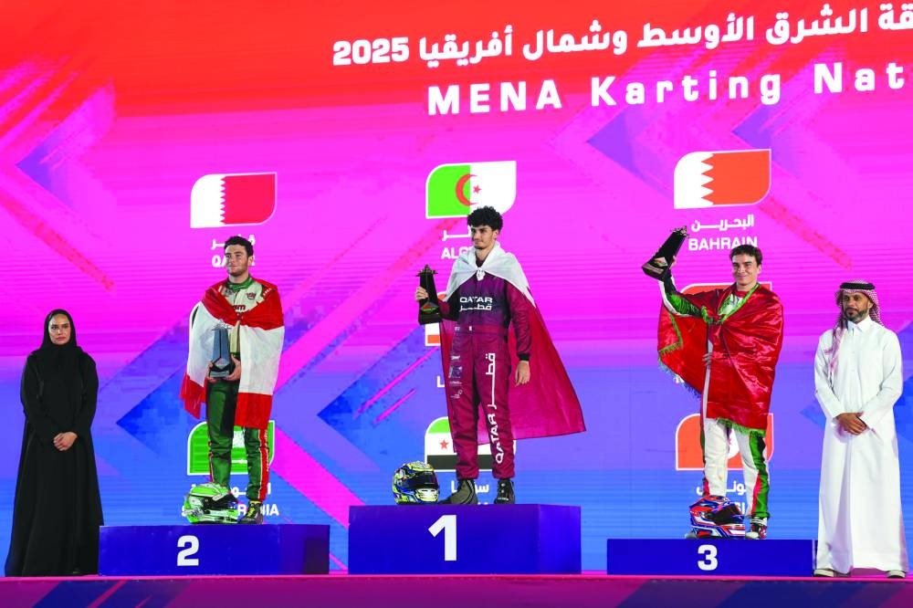 Qatar’s Hamza Hashisho won in the DD2 category, ahead of Lebanon’s Edwin Khneisser and Morocco’s Ghali El Fechtali at the Mena Karting Championship Nations Cup.