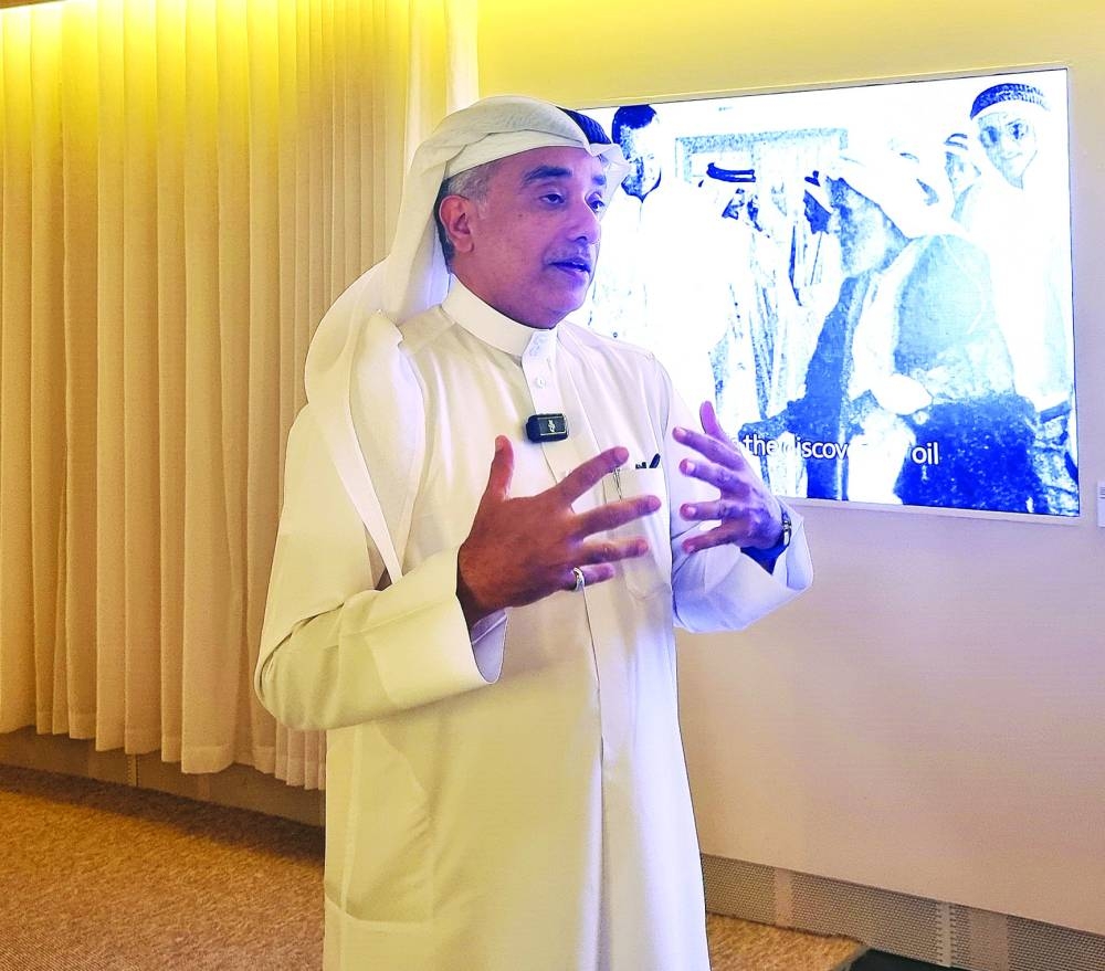 Dr al-Sulaiti during the press preview of the exhibition.