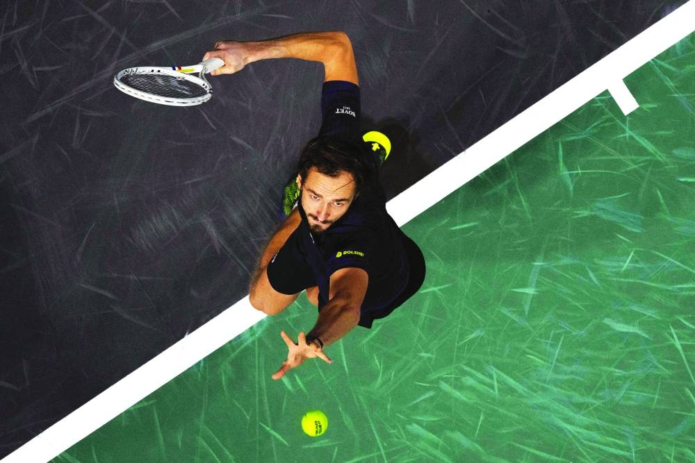 Russia’s Daniil Medvedev serves to Spain’s Jaume Munar during their Paris Masters match Tuesday. AFP