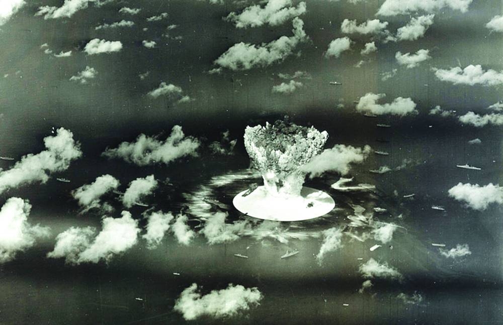 A mushroom cloud rises during Operation Crossroads nuclear weapons test on Bikini Atoll, Marshall Islands in this 1946 handout provided by the US Library of Congress.  