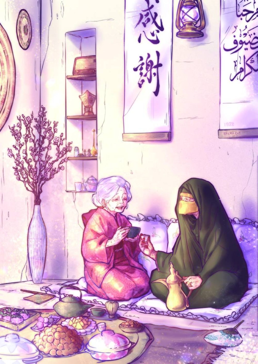 The first prize winning work titled  'Qahwa wa Chai – Coffee and Tea' by Moza al-Marri