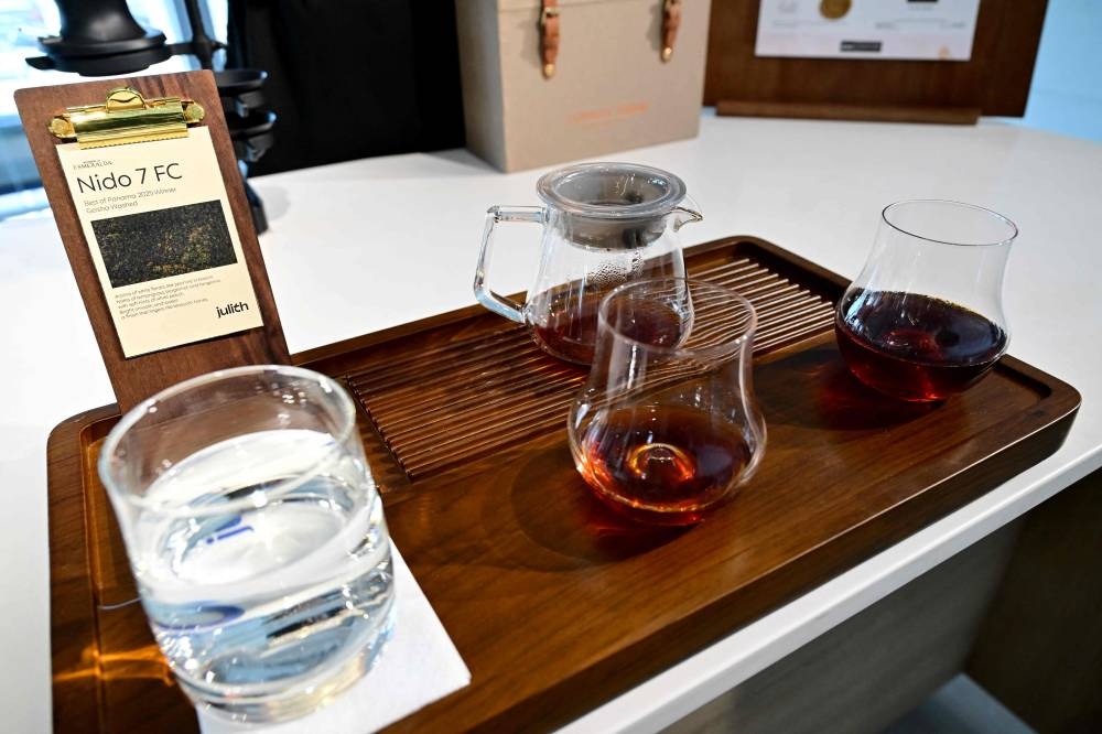 Nido 7FC Panama coffee, that costs 3600 AED (around 980 US dollars), is presented at the Julith Coffee cafe in Dubai on Saturday. AFP