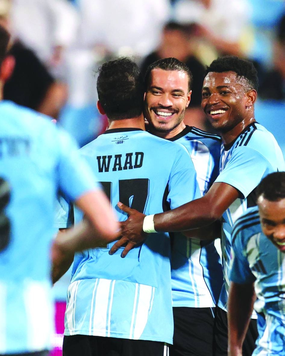 Al Wakrah’s substitute Raul Gomez celebrates after scoring against Qatar SC at the Saoud Bin Abdulrahman Stadium Friday.