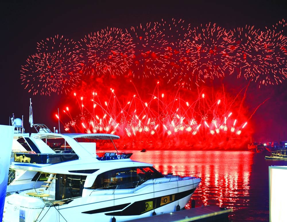 Fireworks light up Old Doha Port yesterday, on day one of the Qatar Boat Show 2025. PICTURES: Thajudheen.