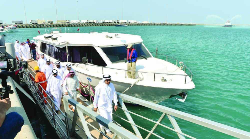 The vessel carrying the dignitaries and other government officials arrives at Al-Ruwais Port, marking the start of the passenger maritime link service between the two nations.