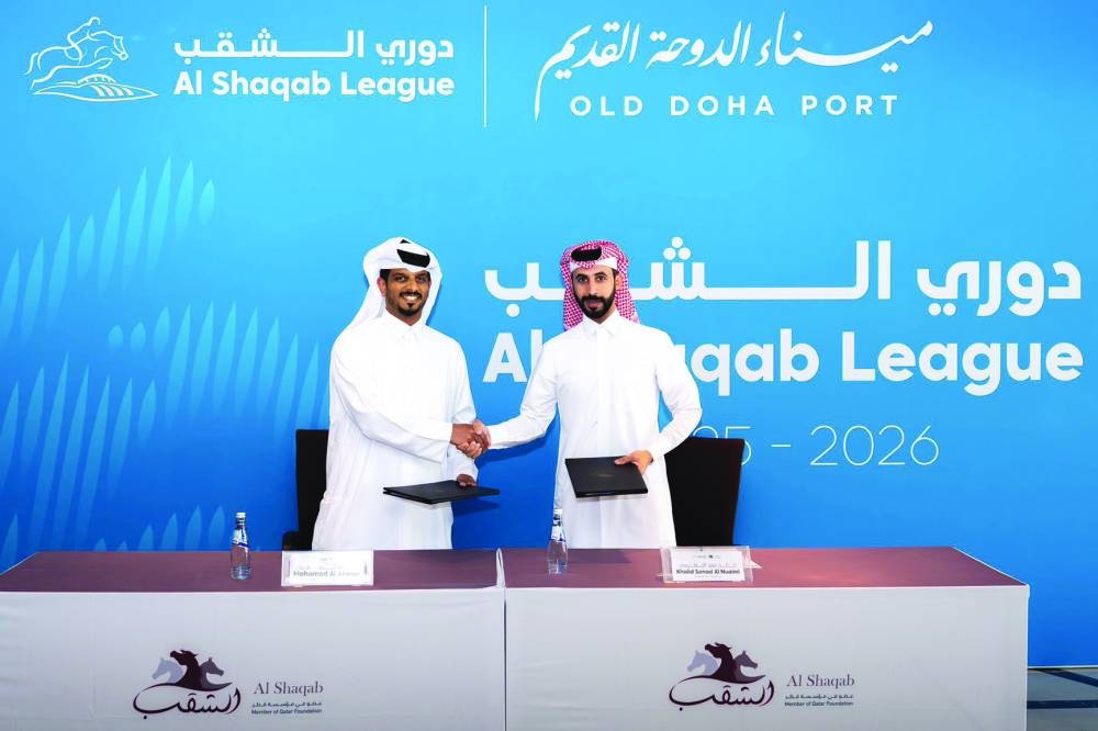 Old Doha Port Chief Operations Officer Mohamed al-Atwan and Al Shaqab’s Event Director Khalid Sanad al-Nuaimi pose for a photo.