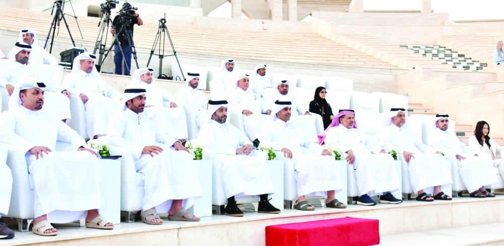 His Excellency the Minister of Transport Sheikh Mohammed bin Abdulla bin Mohammed al-Thani and other dignitaries await the arrival of the unmanned eVTOL, which flew from Doha Port en route to the Katara Cultural Village.