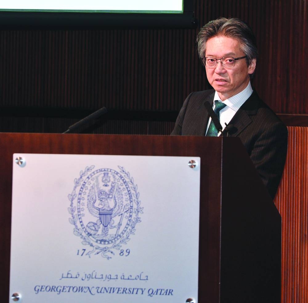 Naoto Hisajima speaking at the event. 