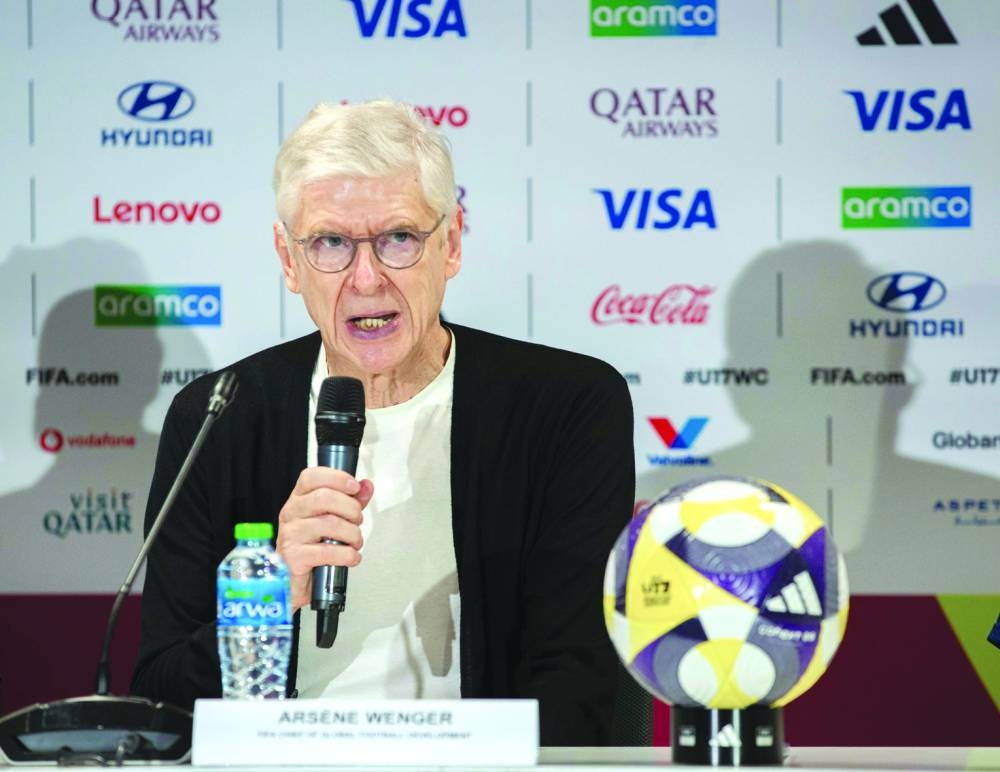 FIFA’s Chief of Global Football Development Arsene Wenger speaks at a media briefing at Khalifa International Stadium Wednesday.