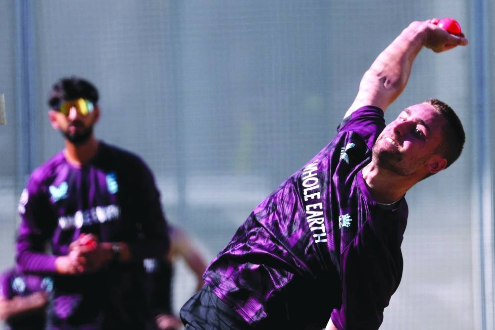 England’s Will Jacks (right) bowls on during a training session at The Gabba in Brisbane Tuesday, ahead of the second Ashes Test. (AFP)