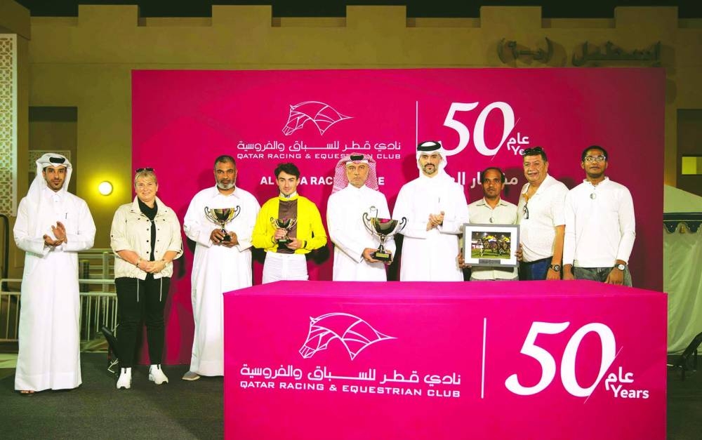 Connections of Glory Of The Stars celebrate after the bay mare won the Lusail Cup yesterday. PICTURES: Juhaim 