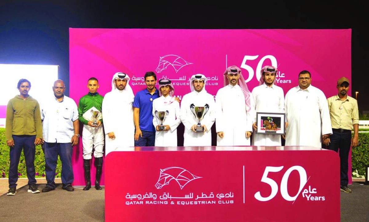 Connections of One Nation celebrate after the gelding won the Brooq Cup at the Al Rayyan Racecourse yesterday. Pictures: Juhaim

