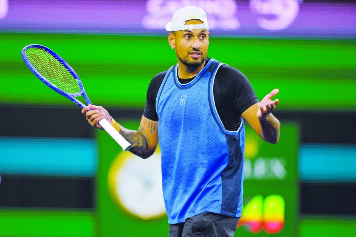 Nick Kyrgios of Australia reacts after a point against Botic Van De Zandschulp (not pictured) during his first round match of the BNP Paribas Open at the Indian Well Tennis Garden. 