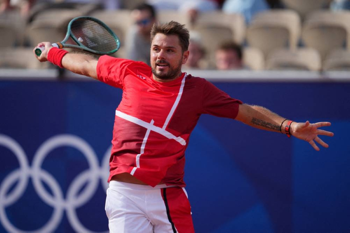FILE PHOTO: Paris 2024 Olympics - Tennis - Men's Singles First Round - Roland-Garros Stadium, Paris, France - July 28, 2024.
Stan Wawrinka of Switzerland in action during his first round match against Pavel Kotov of AIN. REUTERS