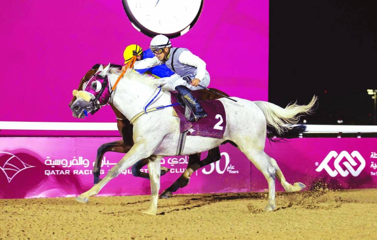 Jockey Bader al-Balushi rides Sun Amer to the  Muaither Cup win yesterday.