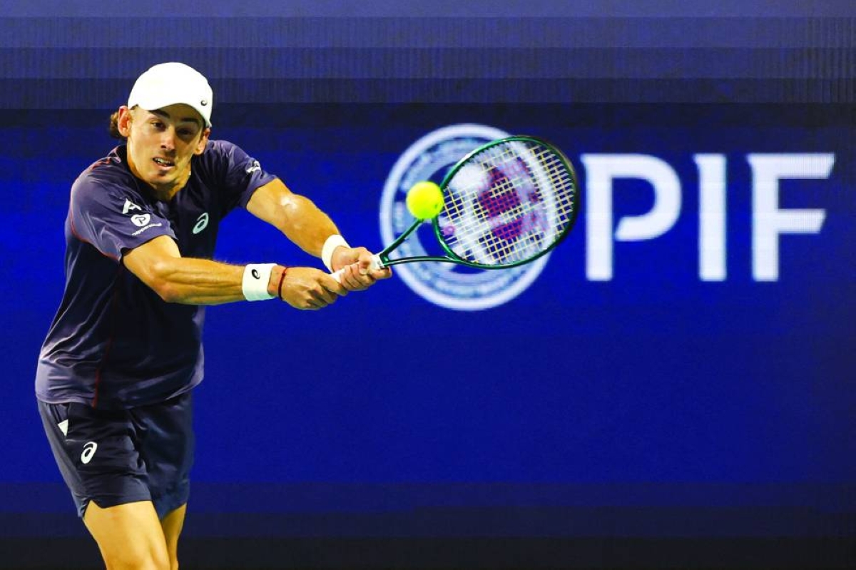 Australia's Alex de Minaur hits a backhand against Brazil's Joao Fonseca on day seven of the Miami Open at Hard Rock Stadium. (Reuters)