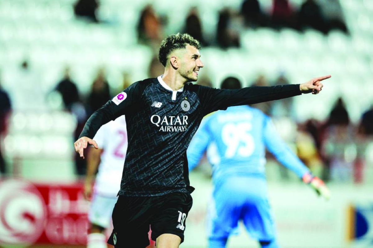 
Al Sadd striker Rafa Mujica celebrates after completing a hat-trick of goals against Al Shamal in their Qatar Stars League match yesterday. 