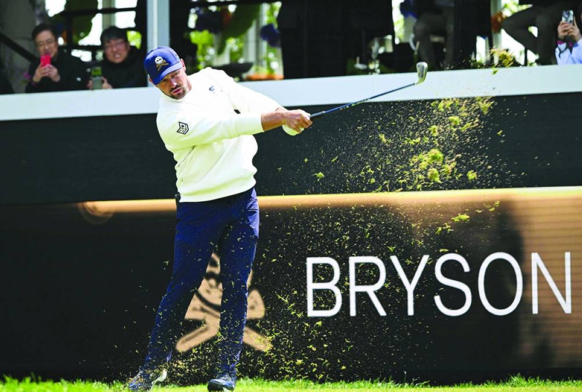 USA's Bryson DeChambeau of Crushers GC plays a shot at the 8th tee during the second round of the LIV Golf Korea at Jack Nicklaus Golf Club in Incheon Tuesday. (AFP)