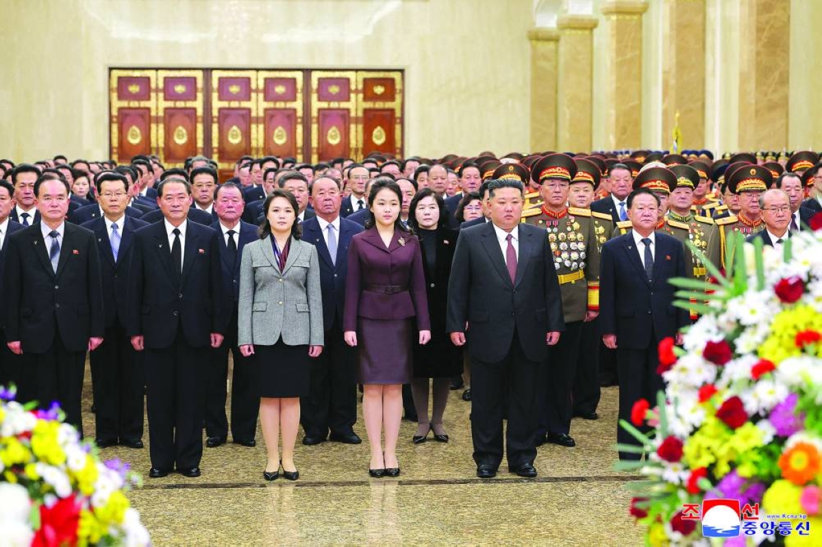 North Korean leader Kim Jong Un, his wife Ri Sol Ju and their daughter Kim Ju Ae visit the Kumsusan Palace of the Sun, in Pyongyang, North Korea. 