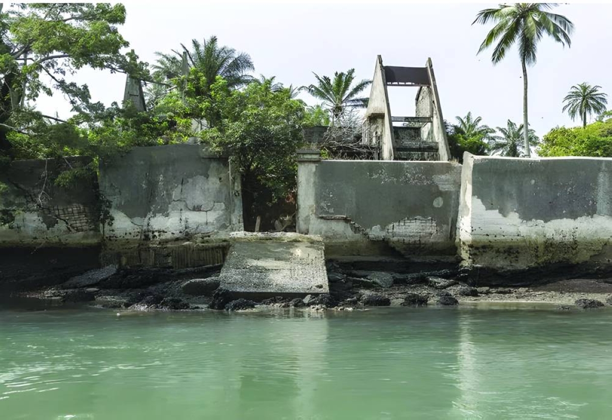 
The coastline retreats by up to 7 metres each year, according to a government report. Right: The retreat of the coastline each year, is causing mangrove loss and threatening both humans and animals. 