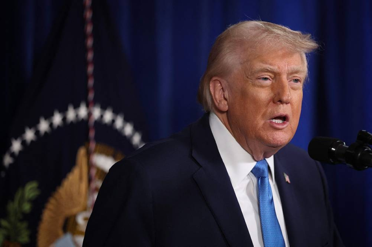 US President Donald Trump during a news conference at his Mar-a-Lago club in Palm Beach, Florida Saturday. (AFP)