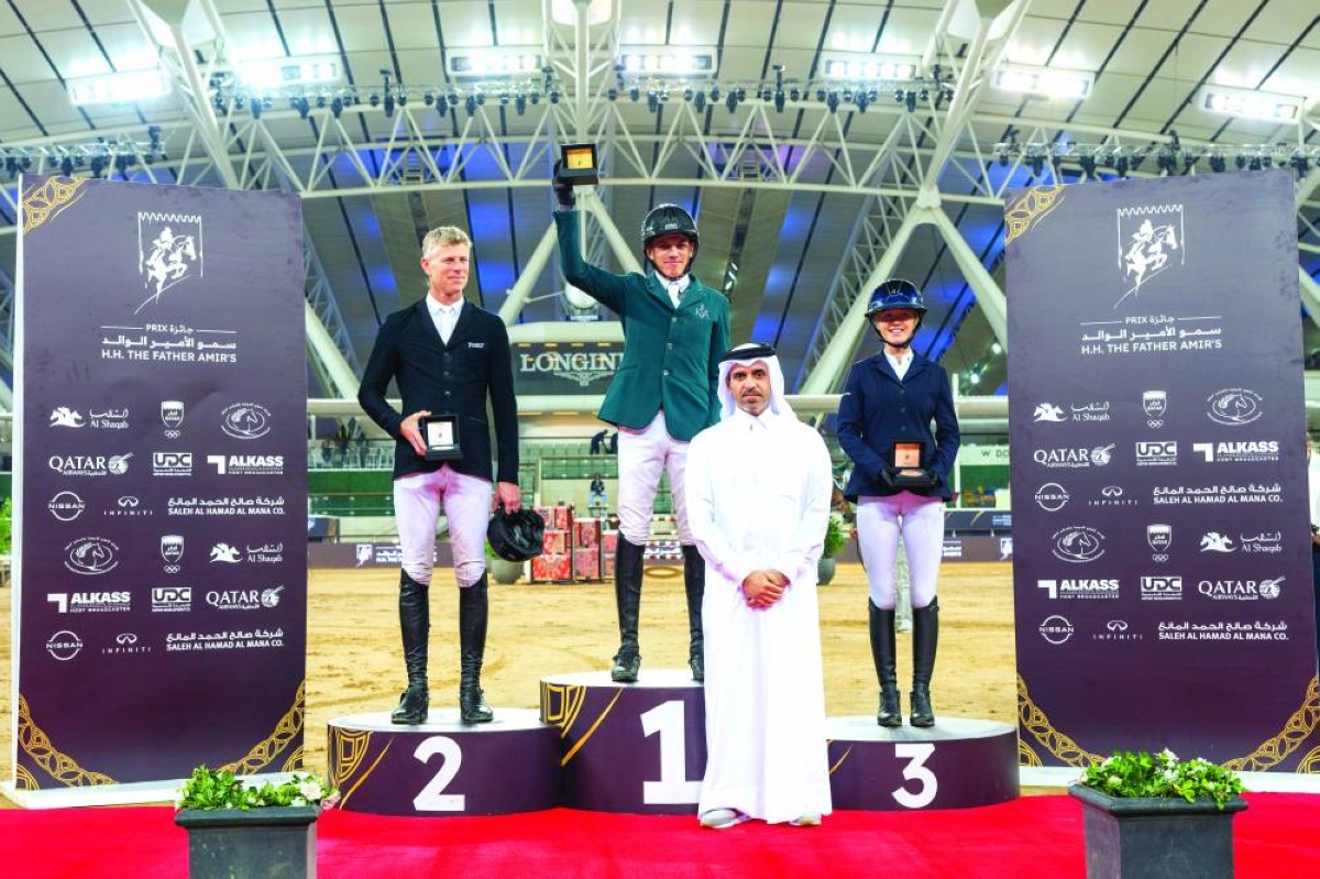 Bader bin Mohammed al-Darwish, Qatar Equestrian Federation President, presented the trophies to the top three finishers of the CSI4 Jump-Off (1.50m). Abdullah Alsharbatly topped the class, ahead of Austria’s Max Kuhner and Britain’s Sienna Charles.