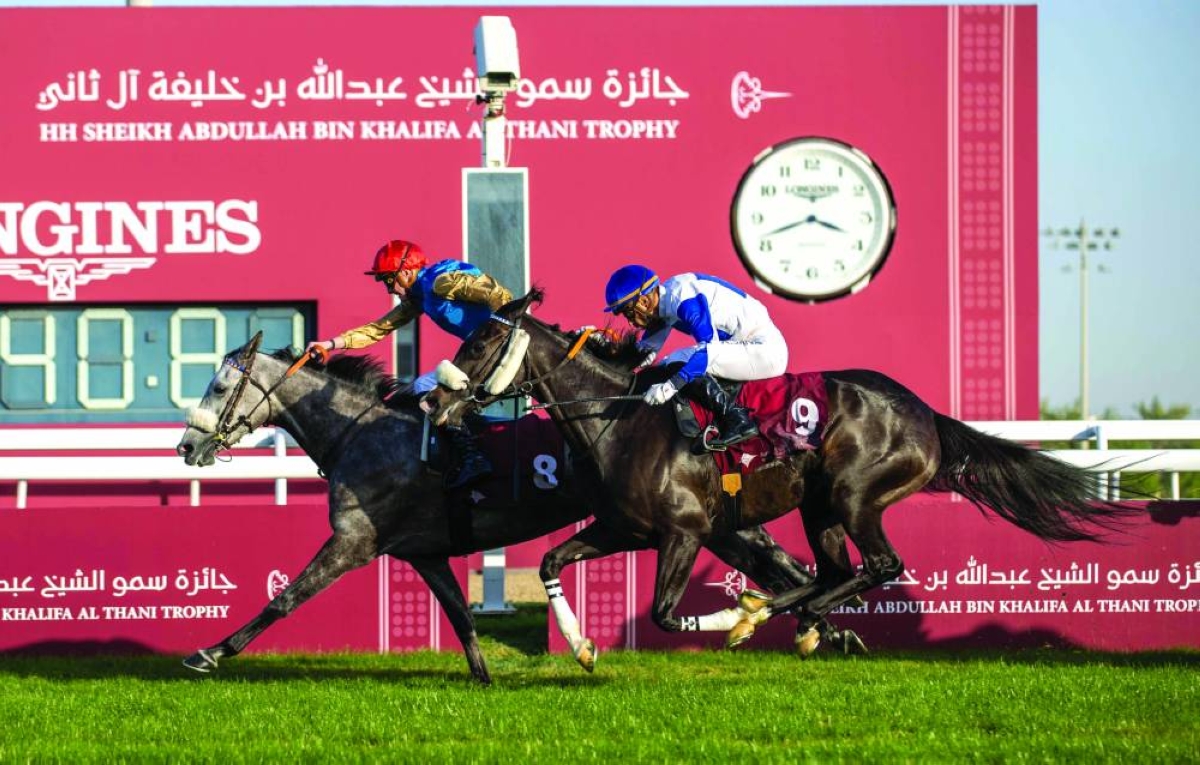 James Doyle rides Intisar De Monlau to a thrilling victory in the HH Sheikh Abdullah Bin Khalifa Al Thani Cup at Al Rayyan Racecourse Saturday.